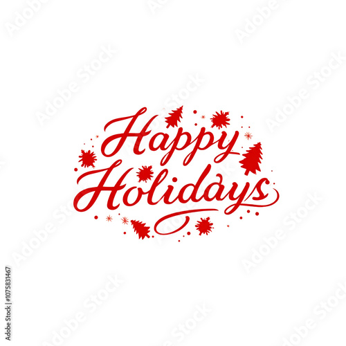 Happy Holidays fancy red text letters on transparent background