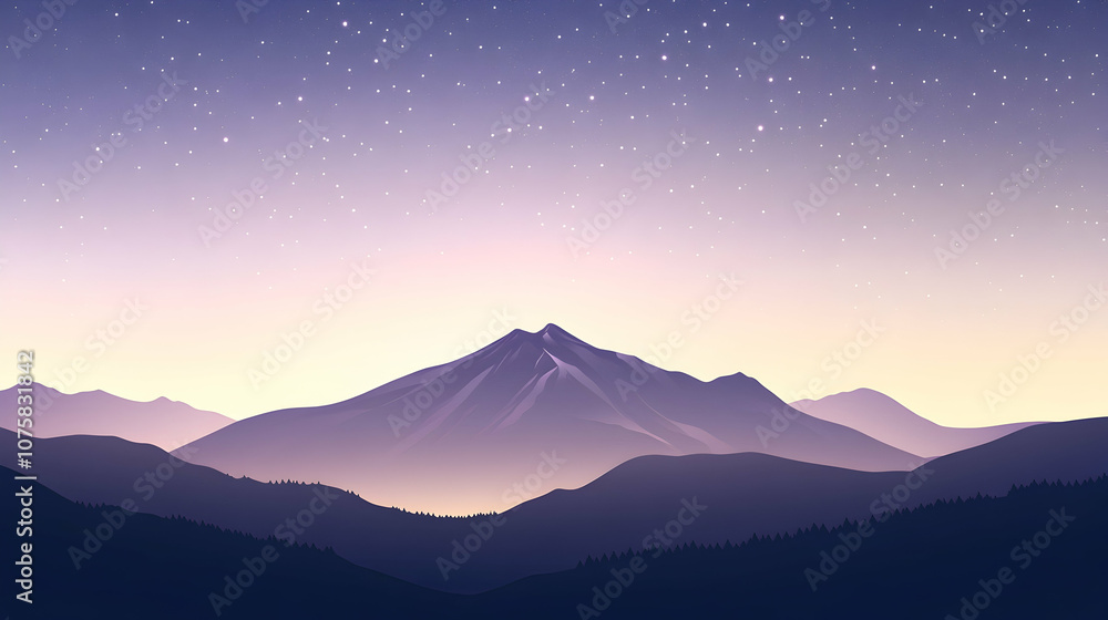 Silhouette of a mountain range against a twilight sky with stars. Silhouette of a mountain range against a twilight sky with stars.