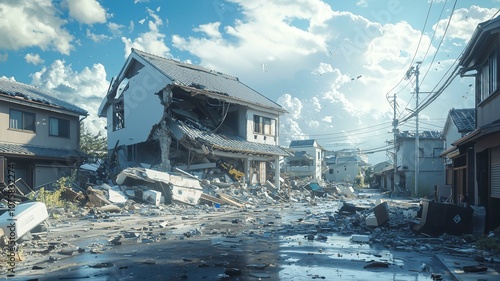 巨大地震による日本家屋の倒壊
