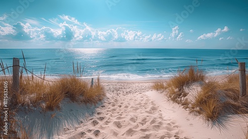 summer beach dunes with fence and ocean in New Jersey