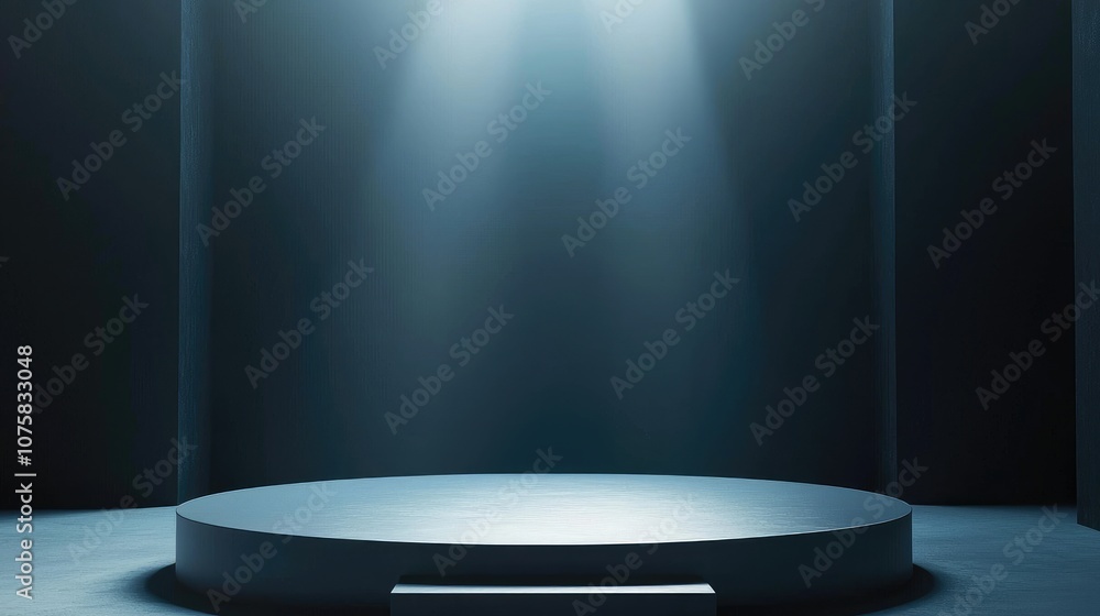 A Circular Platform with a Spotlight in a Dark Room A Circular Platform with a Spotlight in a Dark Room