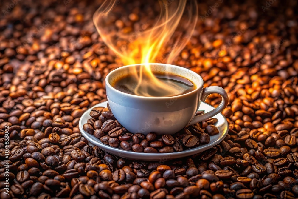a cup of coffee with a fire in the background a cup of coffee with a fire in the background