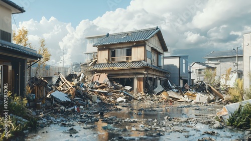 巨大地震による日本家屋の倒壊 photo