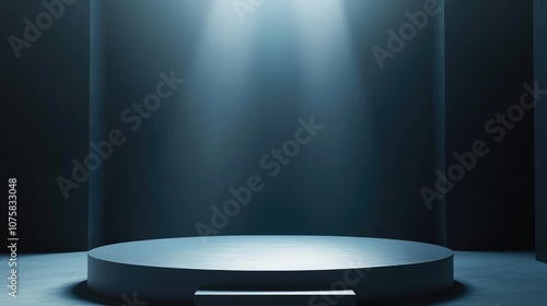 A Circular Platform with a Spotlight in a Dark Room