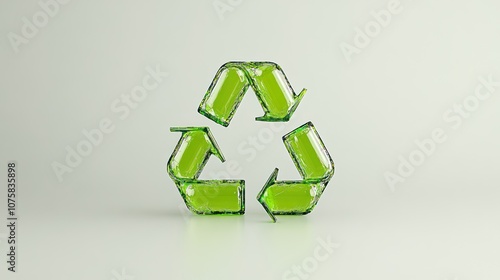 Recycling Concept: Glass Bottles Transformed into Recycle Symbol on White Background