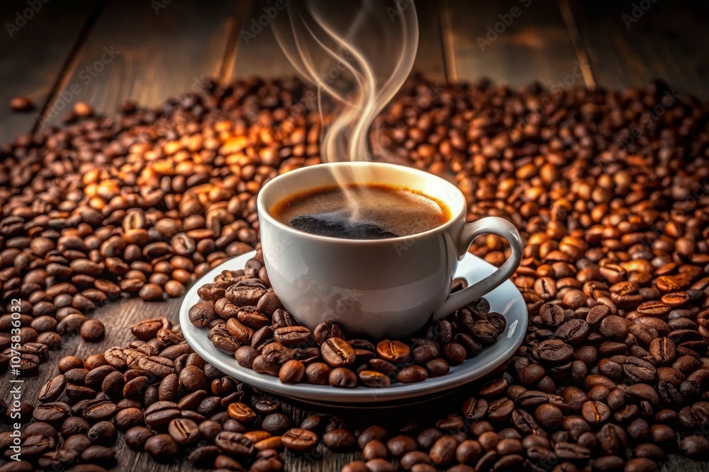 Fototapeta premium a cup of coffee with a fire burning in the background