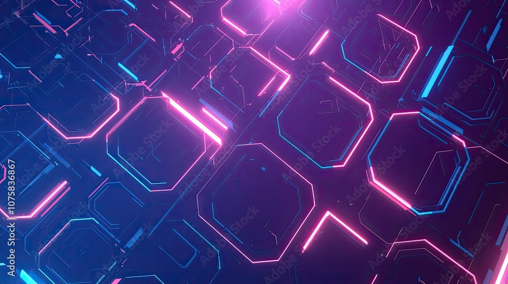 Fototapeta premium Abstract digital background with glowing pink and blue lines