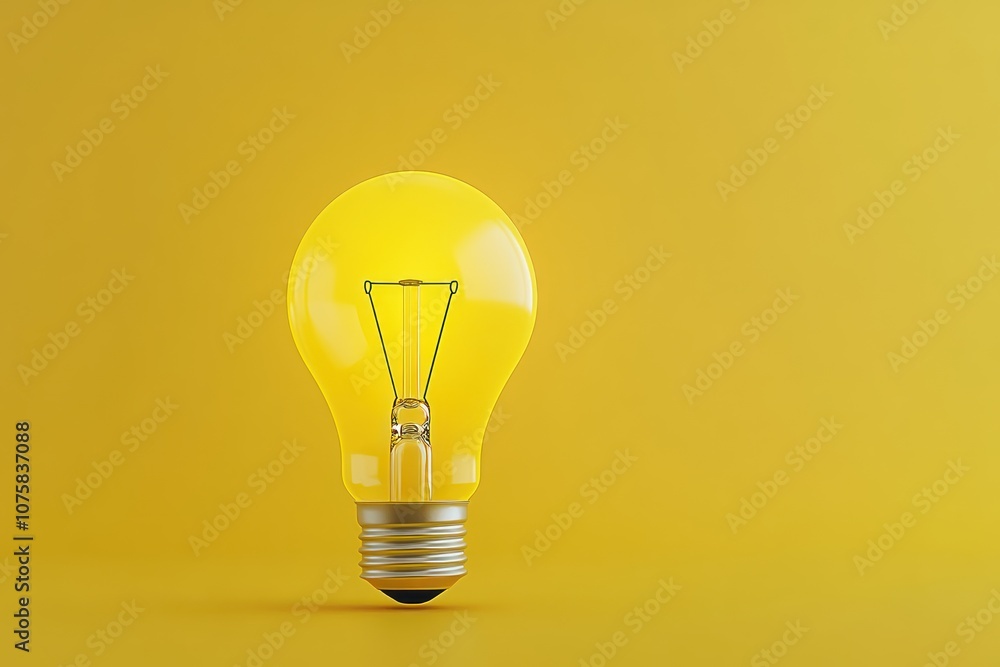 Brilliant Success: Close-up of Light Bulb Concept on Isolated Yellow Banner Background Brilliant Success: Close-up of Light Bulb Concept on Isolated Yellow Banner Background