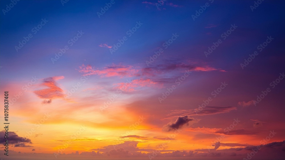 Fototapeta premium Dramatic sunset with vivid twilight colors and a sky filled with clouds 