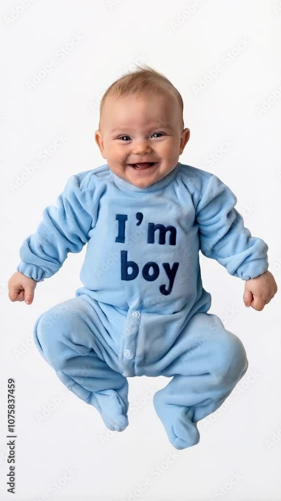 Adorable baby boy smiling at camera full body shot over white background Adorable baby boy smiling at camera full body shot over white background