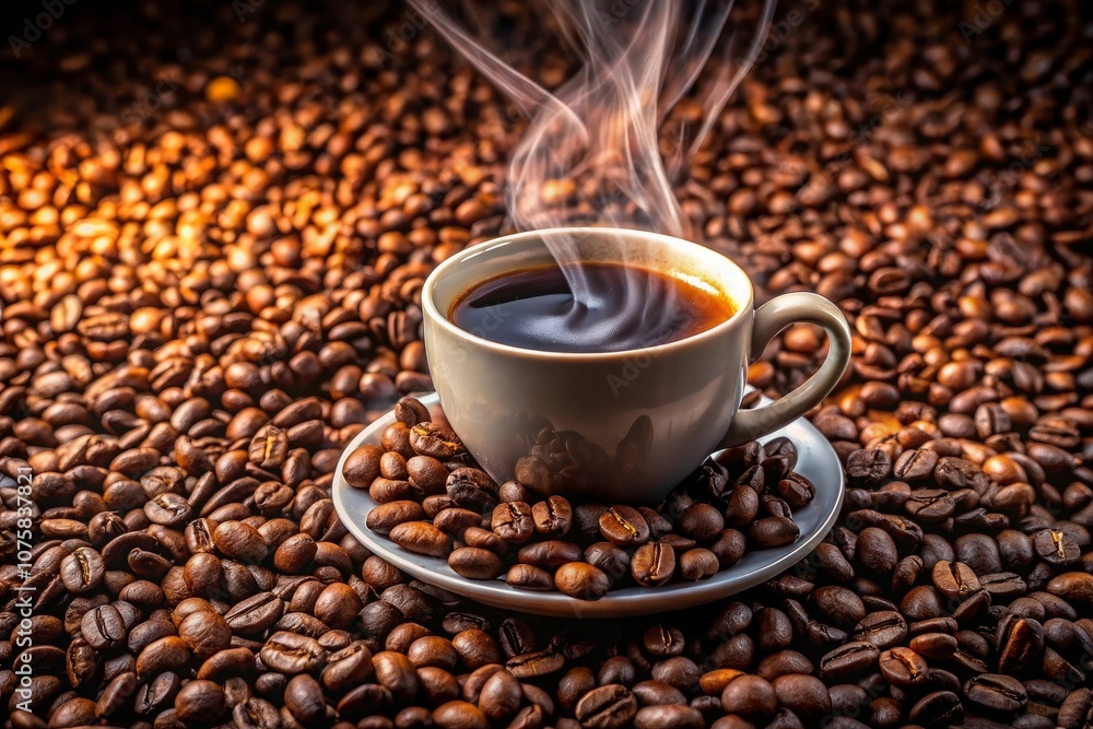 Fototapeta premium a cup of coffee with a hot drink on top of it