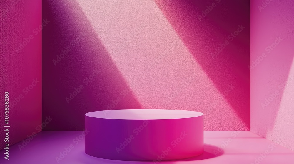 Pink and Purple Cylindrical Platform in a Corner with Sunlight Pink and Purple Cylindrical Platform in a Corner with Sunlight
