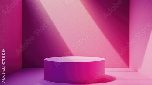 Pink and Purple Cylindrical Platform in a Corner with Sunlight