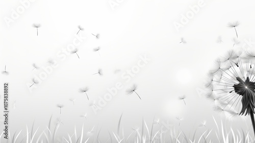 Delicate dandelion seeds drifting softly in a gentle breeze at sunset. Generative AI