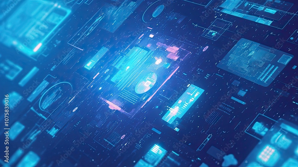 Abstract digital interface with glowing blue and pink panels Abstract digital interface with glowing blue and pink panels