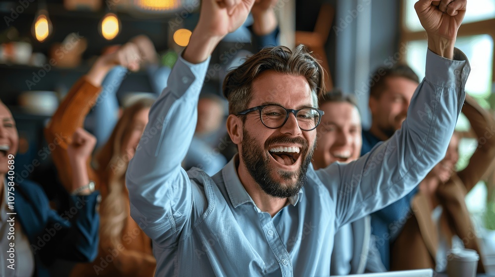 Business Team Celebrating Success in Office Meeting Business Team Celebrating Success in Office Meeting