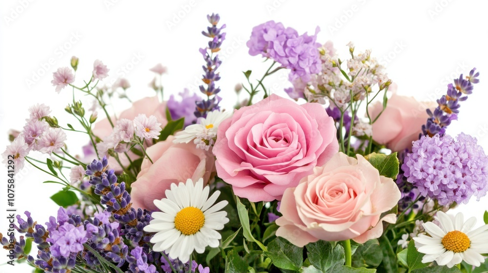 A lively bouquet of spring flowers in pastel colors, such as roses A lively bouquet of spring flowers in pastel colors, such as roses