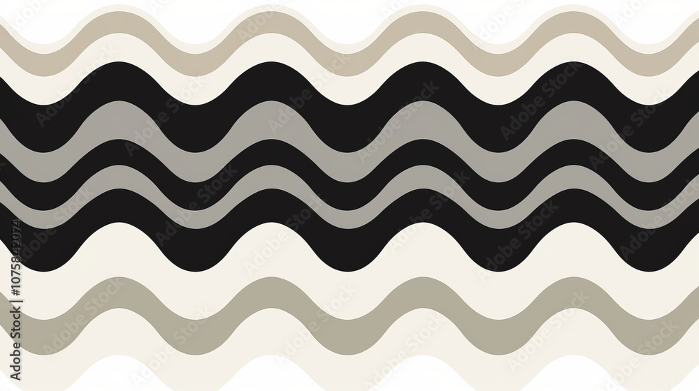 The design showcases a series of flowing wavy lines in varying tones of black, grey, and cream The design showcases a series of flowing wavy lines in varying tones of black, grey, and cream