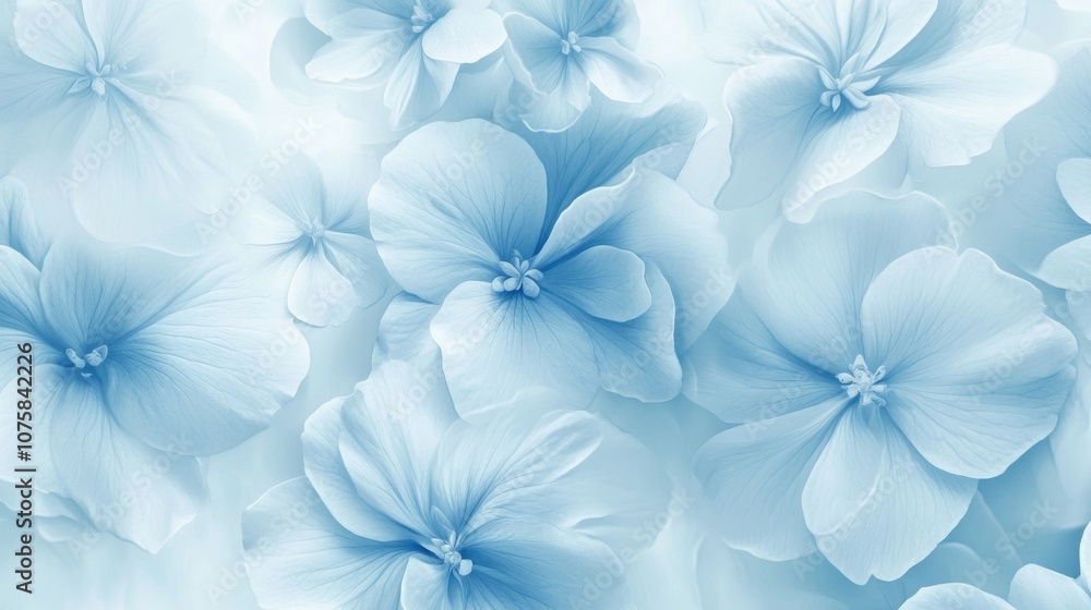 Fototapeta premium A seamless floral pattern in a gradient of blue hues, featuring