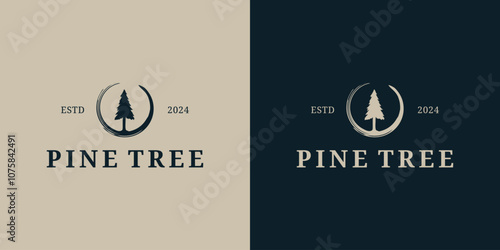 abstract logo Pine Tree Circle logo vector illustrator