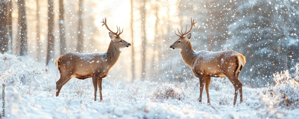 Obraz premium Tranquil winter wonderland discovering wildlife in a snowy landscape