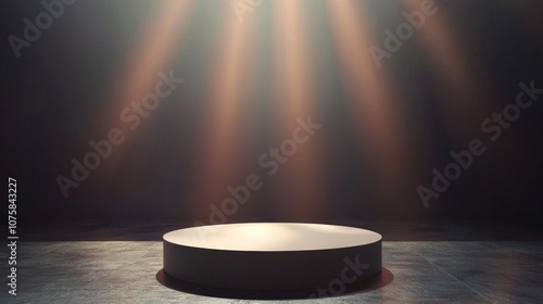 A Circular Platform Illuminated by Warm Light in a Dark Room