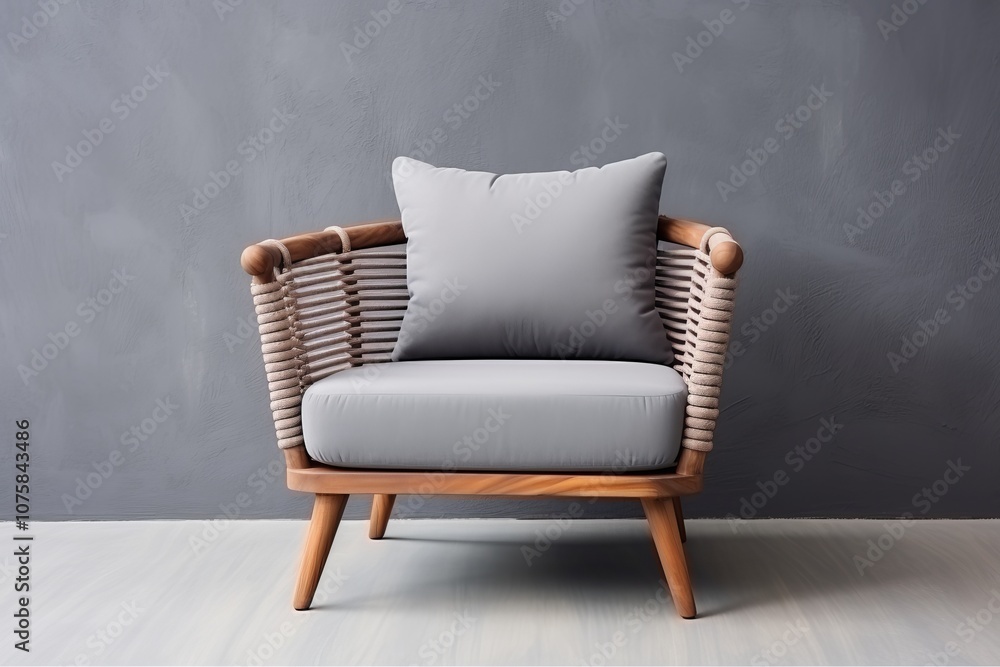 A cozy and stylish lounge chair with soft fabric against a minimalistic backdrop. Generative AI A cozy and stylish lounge chair with soft fabric against a minimalistic backdrop. Generative AI