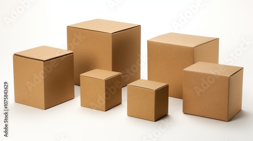 A collection of various sizes of plain brown cardboard boxes for storage needs. Generative AI