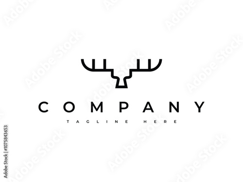 Simple deer antlers logo in a minimalist line style, ideal for outdoor and adventure brands, wildlife organizations, and nature-inspired businesses looking for a sleek and rustic look