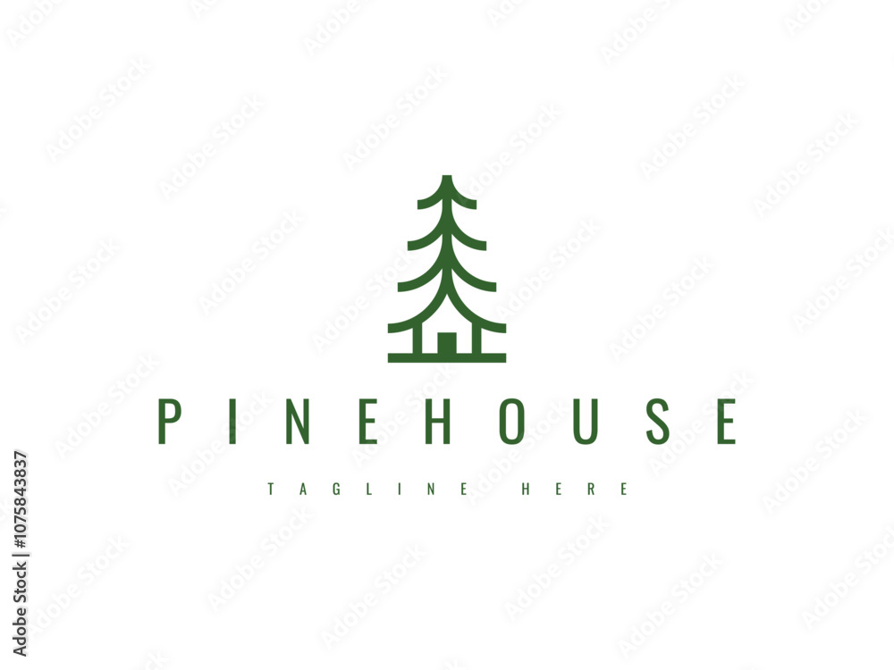 pine house line art logo design pine house line art logo design