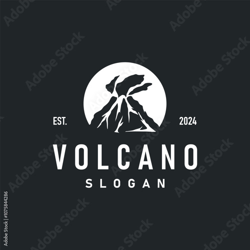 Volcano logo illustration silhouette design volcano mountain erupting with simple rocks and lava