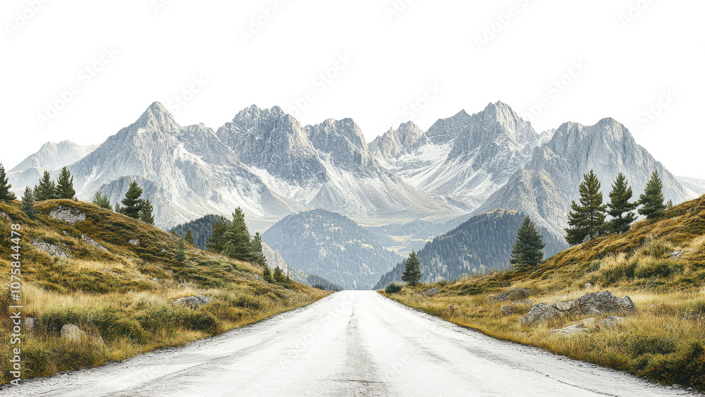 scenic mountain landscape featuring wide, empty road leading towards majestic snow capped peaks. lush greenery and rocky terrain create serene and inviting atmosphere scenic mountain landscape featuring wide, empty road leading towards majestic snow capped peaks. lush greenery and rocky terrain create serene and inviting atmosphere