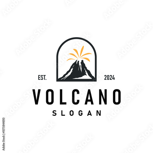 Volcano logo illustration silhouette design volcano mountain erupting with simple rocks and lava
