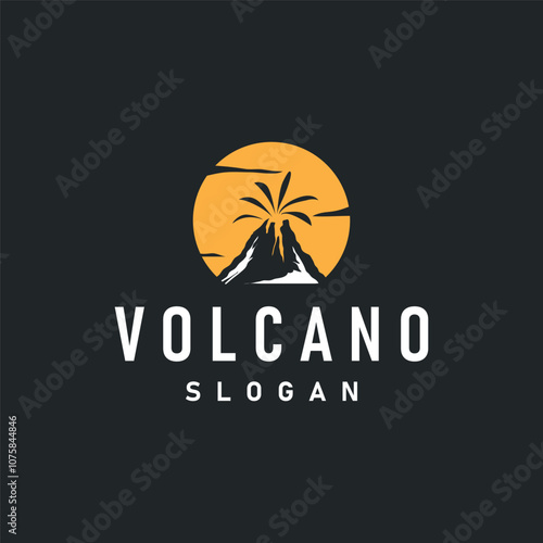 Volcano logo illustration silhouette design volcano mountain erupting with simple rocks and lava