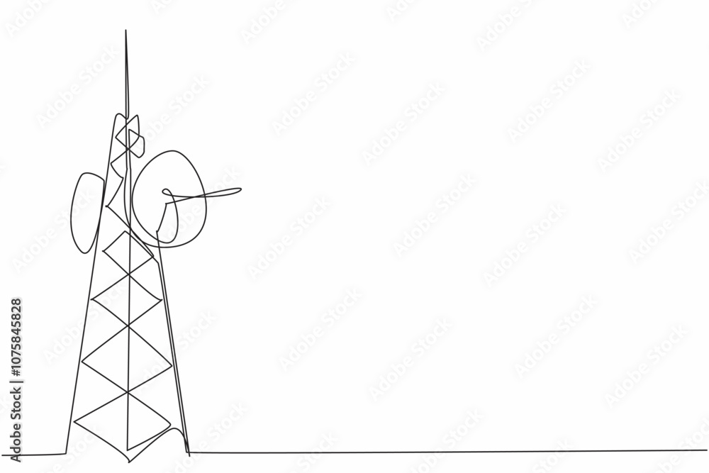 Single continuous line drawing a radio tower stands tall against the sky. The infrastructure and technology behind radio broadcasting. Connecting. World Radio Day. One line design vector illustration Single continuous line drawing a radio tower stands tall against the sky. The infrastructure and technology behind radio broadcasting. Connecting. World Radio Day. One line design vector illustration