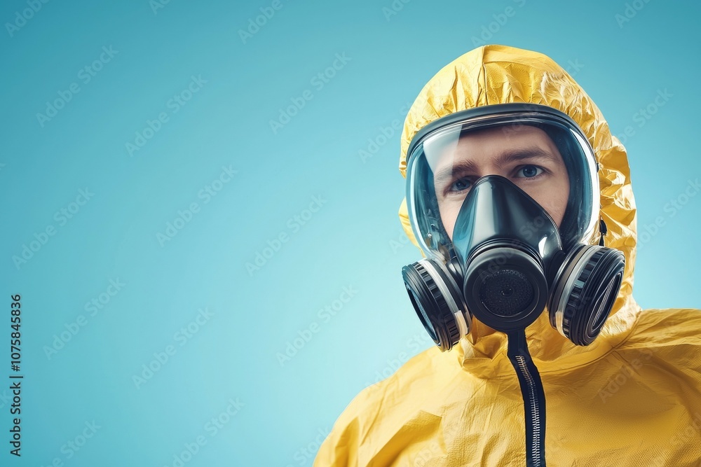 A man in a yellow suit with a mask on his face A man in a yellow suit with a mask on his face