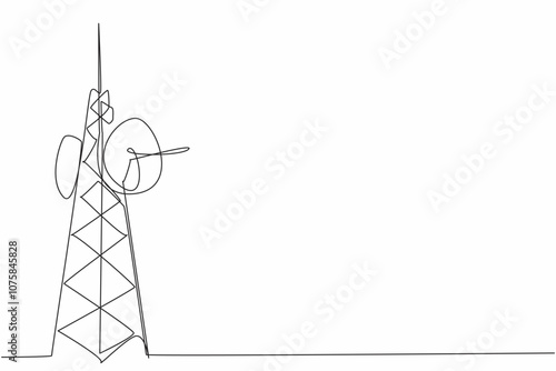 Single continuous line drawing a radio tower stands tall against the sky. The infrastructure and technology behind radio broadcasting. Connecting. World Radio Day. One line design vector illustration