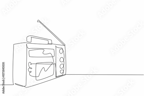 Continuous one line drawing a vintage radio with a telescopic antenna sits on a table. The versatility and adaptability of radio. Timeless. World Radio Day. Single line draw design vector illustration photo