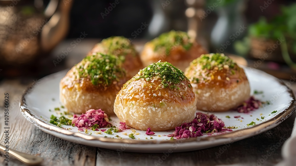 Close-up of Delicious Middle Eastern Dessert with Pistachios Close-up of Delicious Middle Eastern Dessert with Pistachios