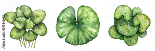Watercolor drawing lily pad illustration isolated on transparent background PNG file