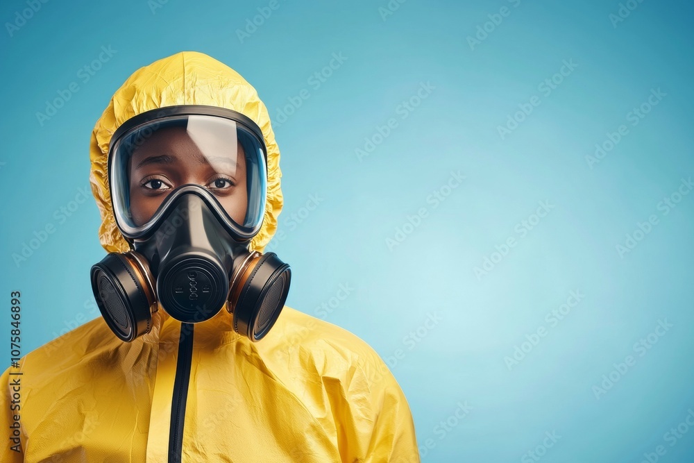 A man in a yellow suit with a mask on his face A man in a yellow suit with a mask on his face