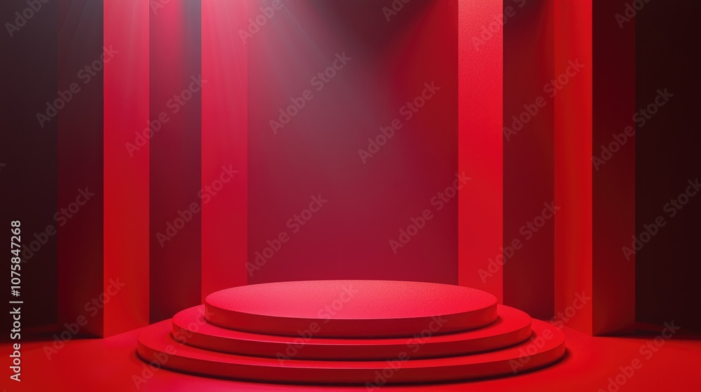 Red Cylindrical Platform with Vertical Columns and Spotlights Red Cylindrical Platform with Vertical Columns and Spotlights
