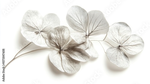 Delicate silver dust lunaria leaves and flowers, isolated photo