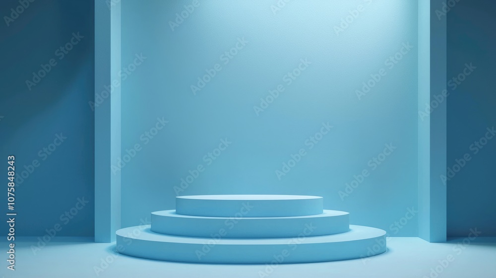 Obraz premium Three Tiered Cylindrical Pedestal in a Blue Room
