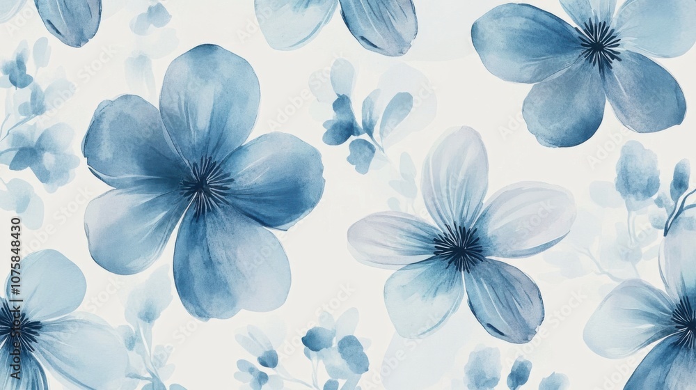 Elegant seamless pattern with soft blue flowers, scattered lightly across Elegant seamless pattern with soft blue flowers, scattered lightly across