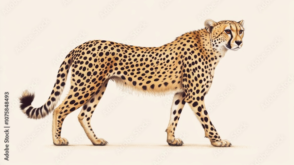 a Animal/Wildlife of A cheetah representing, positioned to the right with a light tan soft-toned background a Animal/Wildlife of A cheetah representing, positioned to the right with a light tan soft-toned background