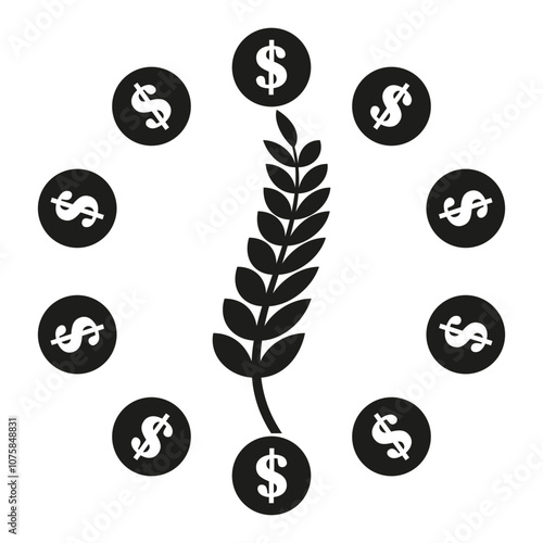 Agriculture dollar sign. Money and farming icon. Economic growth vector. Financial agriculture concept.