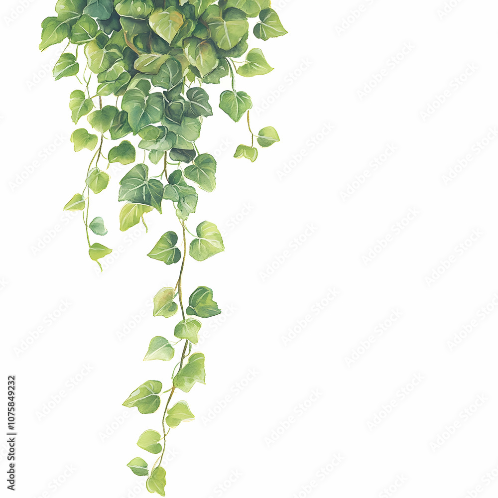 Obraz premium Watercolor Illustration of Hanging Ivy Plant, vine, green, leaves, painting, botanical