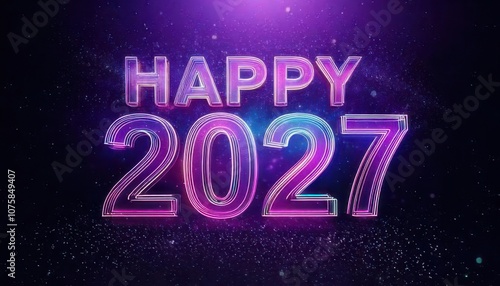 A purple happy new year 2027 text with a bright light