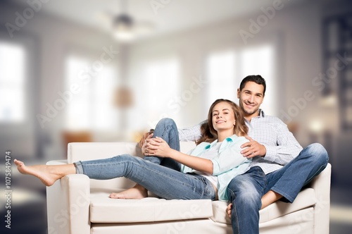 Fotografie Beautiful overjoyed couple talking spend time together